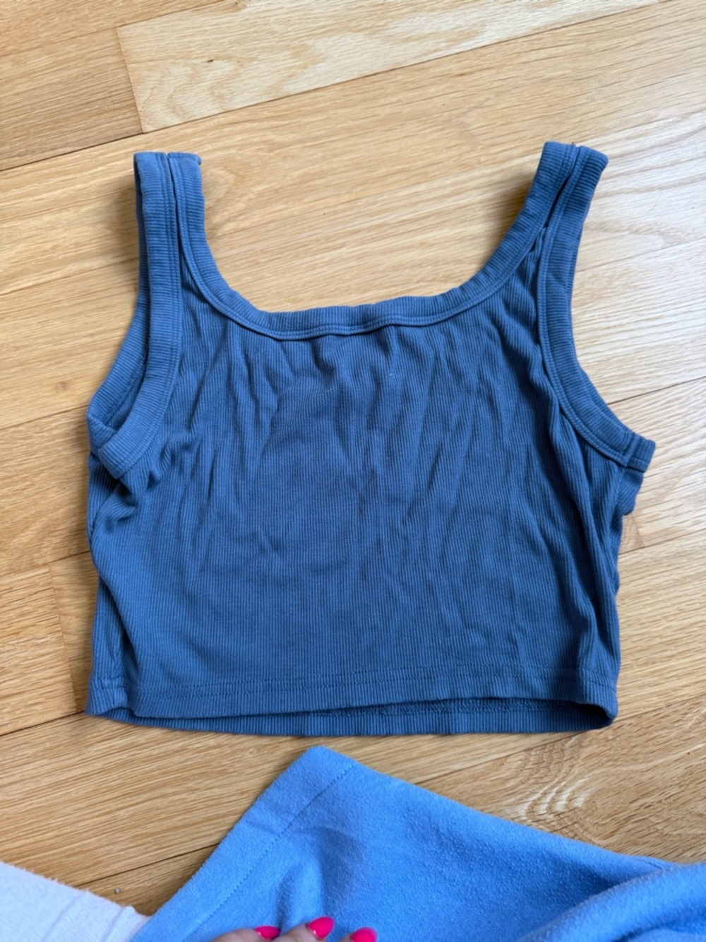 SHEIN Ribbed Crop Tank Top - Blue